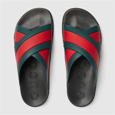 gucci men's web rubber slide sandal